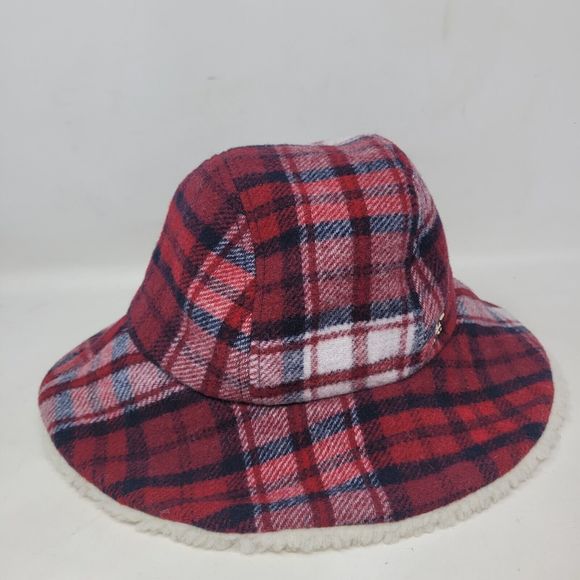 Vintage Tommy Hilfiger Hat Bucket Red Wool Tartain Plaid Retro Cap Designer Warm - Picture 5 of 8